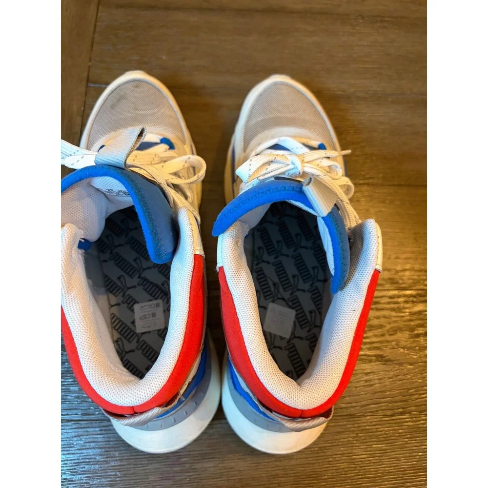 Puma Wild Rider Mid Mens White Blue Red Sneakers Sporty Colorblock Lifestyle